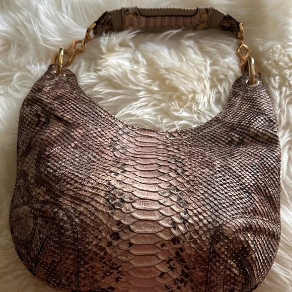 Stuart Weitzman Tan Snake Print Hobo Bag - Picture 4 of 9